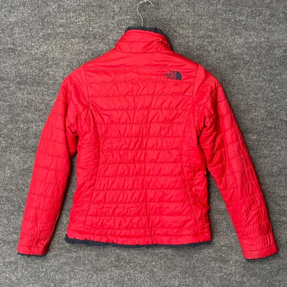 The North Face Girls Reversible Mossbud Swirl Jacket Red Navy‎ Blue M 10/12